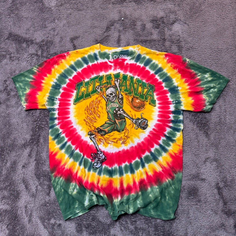 Liquid Blue Lithuania Basketball Team 1996 Tie Dye Shirt Mens 2XL Skeleton Tee